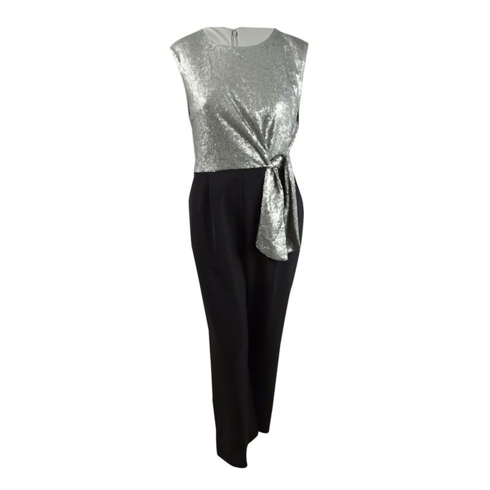 Tahari ASL Women’s Sequinned Straight-Leg Jumpsuit - Silver/Black